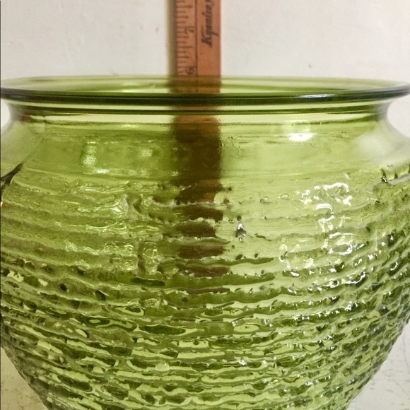 Mid Century Avocado Green Stippled Vase Rose Bowl - Picture 15 of 15